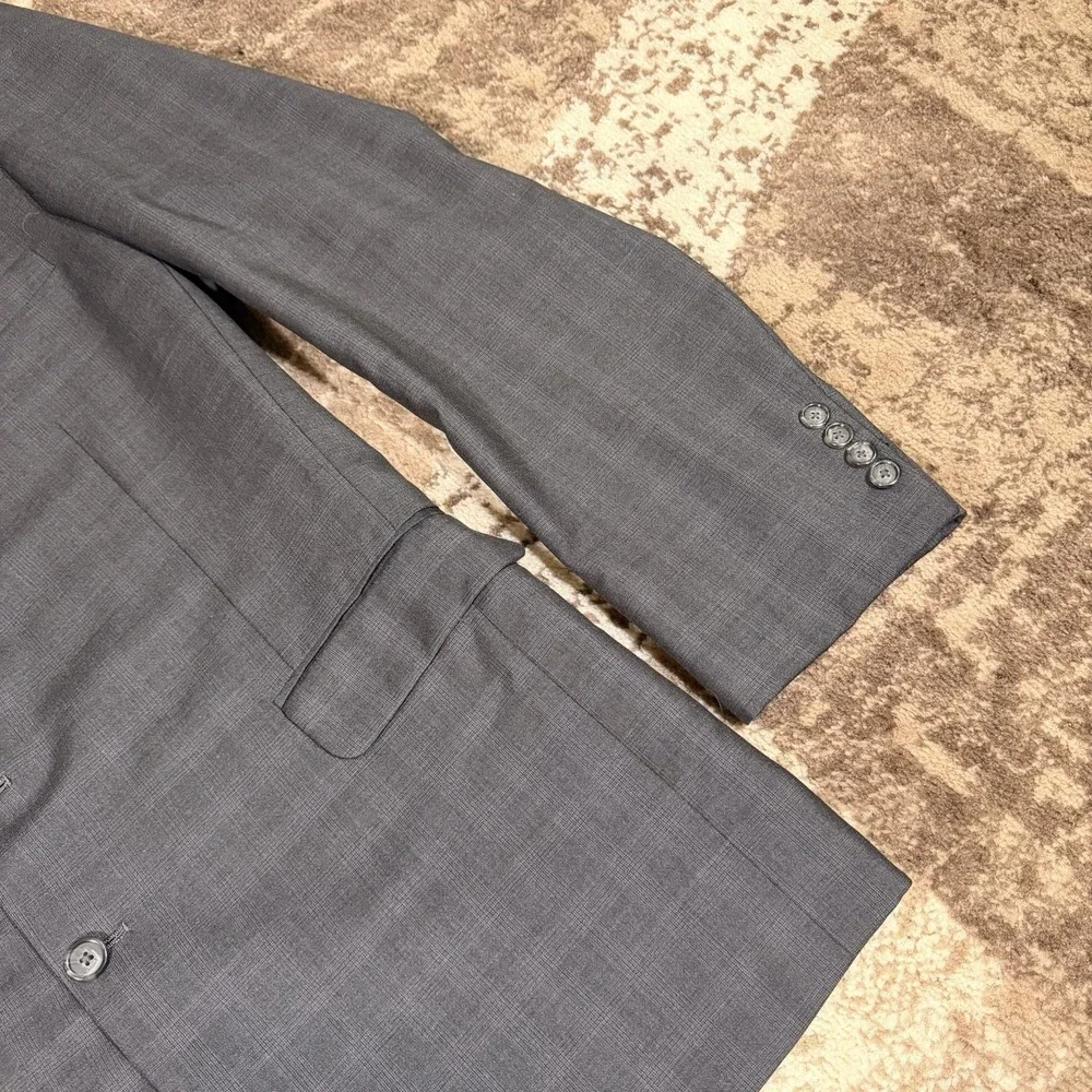 Ermenegildo Zegna Trofeo Blazer Mens‎ 48L Gray Windowpane Plaid Wool Two-Button